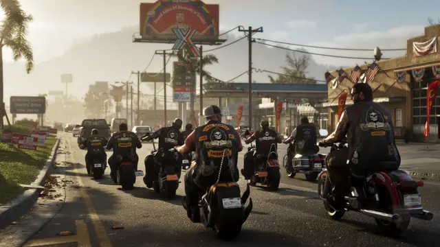 Motociclistas na estrada de Ambrosia, em captura oficial do GTA 6