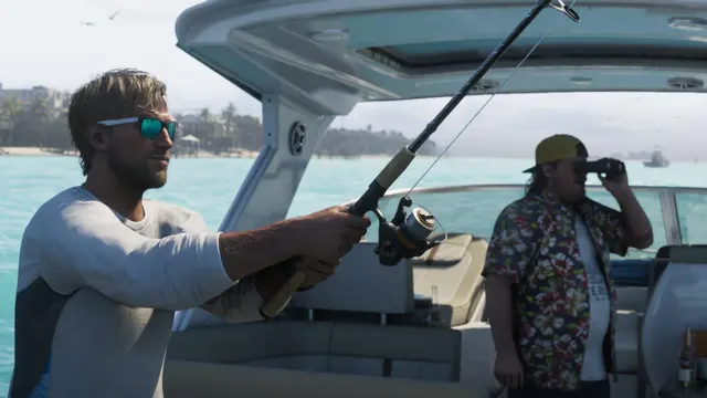 Jason Duval pescando no barco, em captura oficial do GTA 6