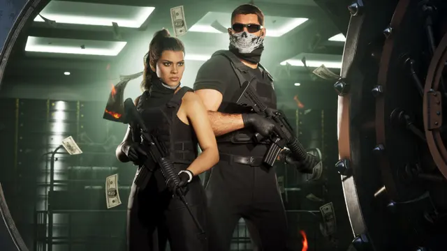 Lucia e Jason armados à noite, em captura oficial do GTA 6