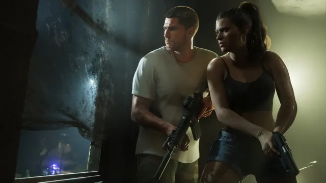 Lucia e Jason no esconderijo, em captura oficial do GTA 6