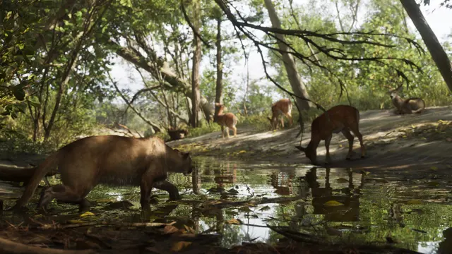 Puma e cervos bebendo água num riacho de Mount Kalaga, em captura oficial do GTA 6