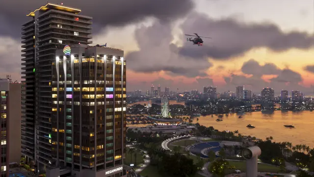 Vice City ao entardecer, em captura oficial do GTA 6