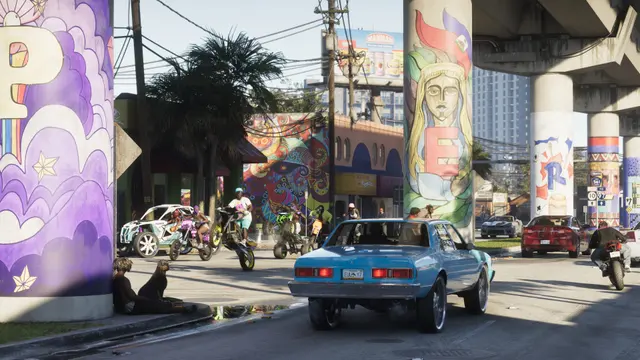Rua com arte urbana em Vice City, em captura oficial do GTA 6