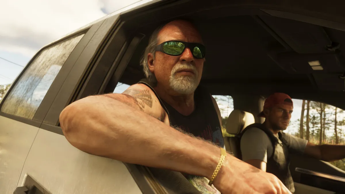 Motorista na estrada em Leonida, em imagem oficial do GTA 6