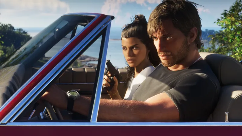 Wallpaper do GTA 6: Lucia e Jason no conversível