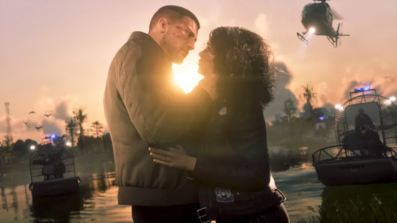 Wallpaper do GTA 6: Lucia e Jason ao pôr do sol