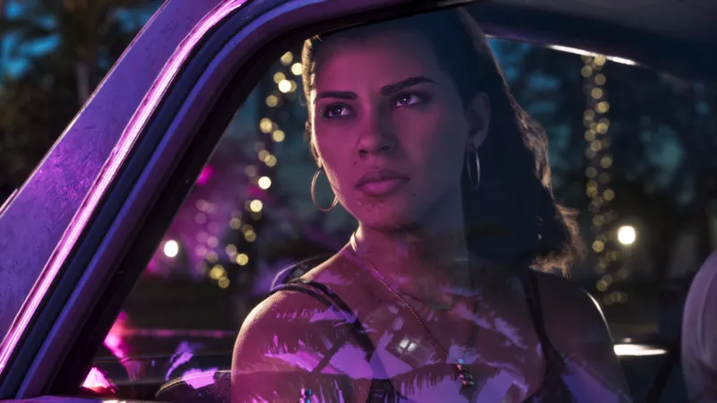 Wallpaper do GTA 6: Lucia sob luz neon