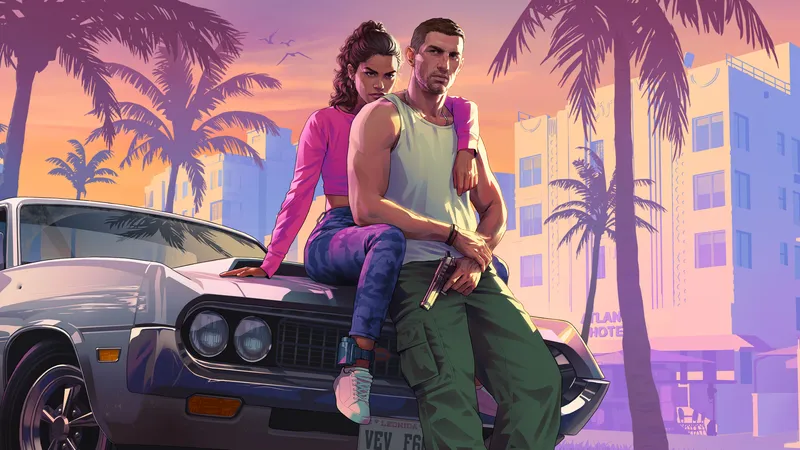 Wallpaper do GTA 6: Lucia e Jason no capô do carro