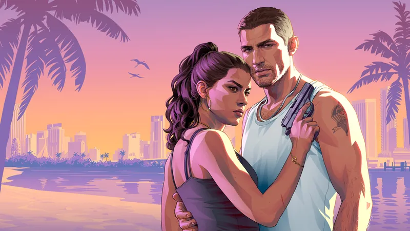 Wallpaper do GTA 6: Lucia e Jason na praia
